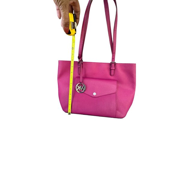 Michael Kors Pink Leather Tote Bag With Front Pocket & Logo Charm - Picture 5 of 12